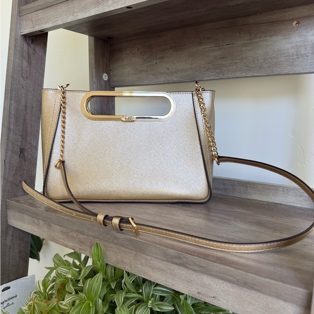 Michael Kors Metallic Gold Saffiano Shoulder Bag - Picture 3 of 5